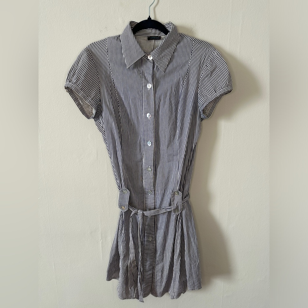 Italian Boutique (Ethic) Drop Waste Pinstripe Shirt Dress, Navy & White, size 8